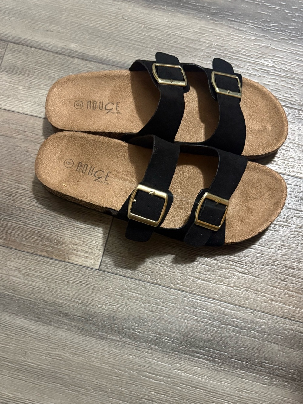 Double-Buckle Slide Sandals - Black